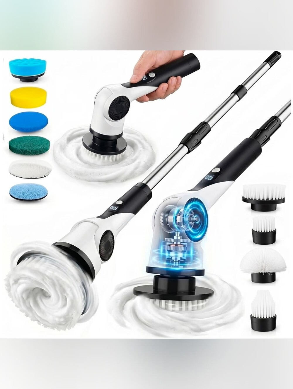 Electric Spin Scrubber, 3-Speed Shower Scrubber with Long Handle.
